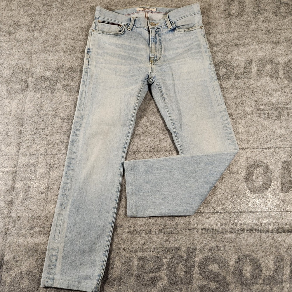 tommy Hilfiger Jeans Mens 30x26 Blue straight Faded Print on both side legs